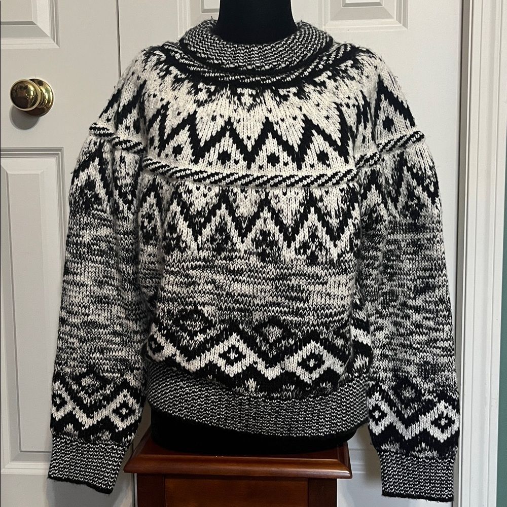 Bohme Anahi Knit Sweater Black White Aztec Chunky Wool Blend Women's Sweater S
